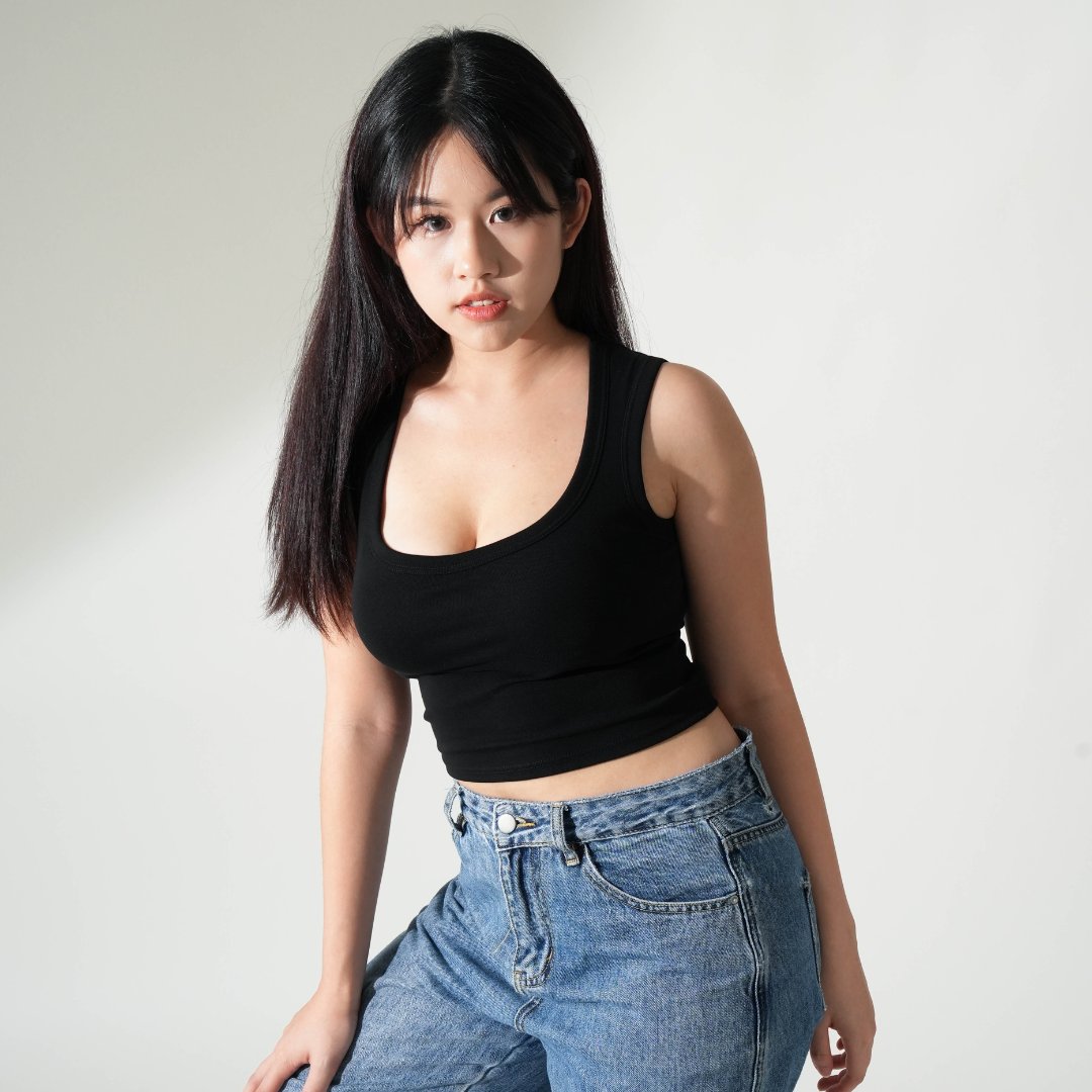 Square Neck Tank Top - Black
