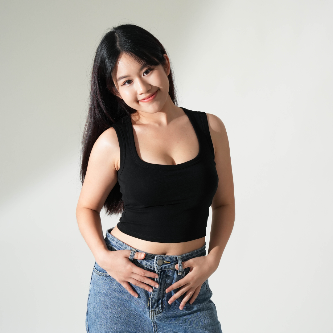 Square Neck Tank Top - Black