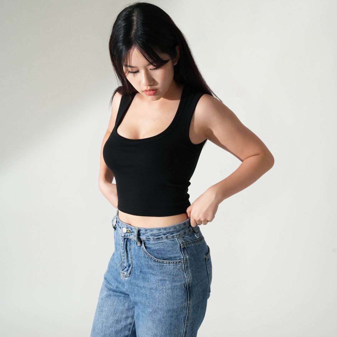 Square Neck Tank Top - Black