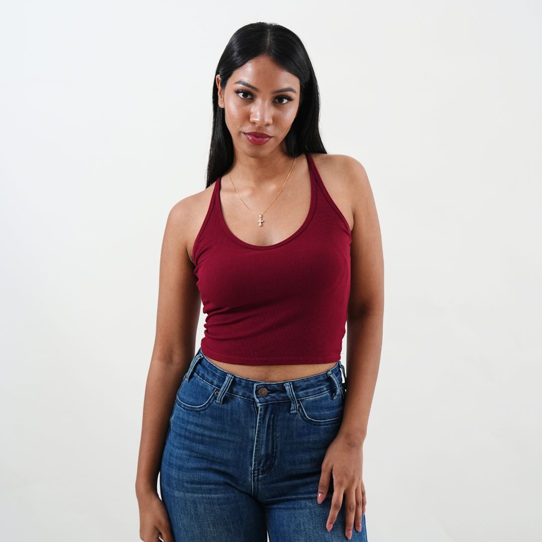 U-Neck Racerback Tank Top - Wine Red