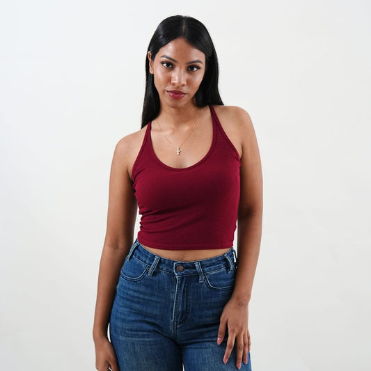 U-Neck Racerback Tank Top - Wine Red