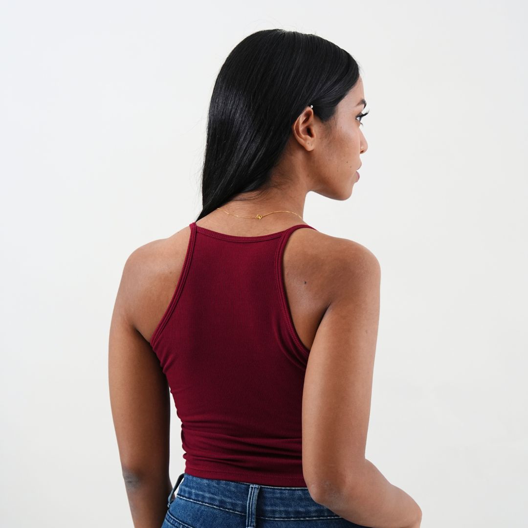 U-Neck Racerback Tank Top - Wine Red