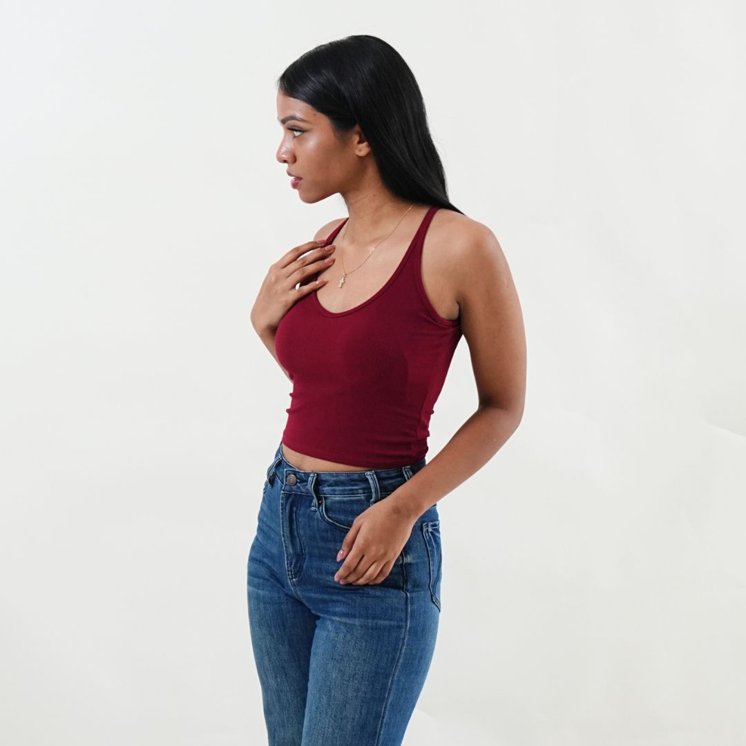U-Neck Racerback Tank Top - Wine Red