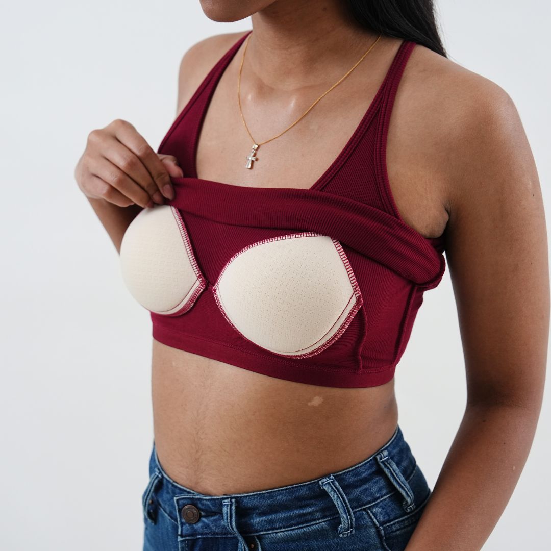 U-Neck Racerback Tank Top - Wine Red