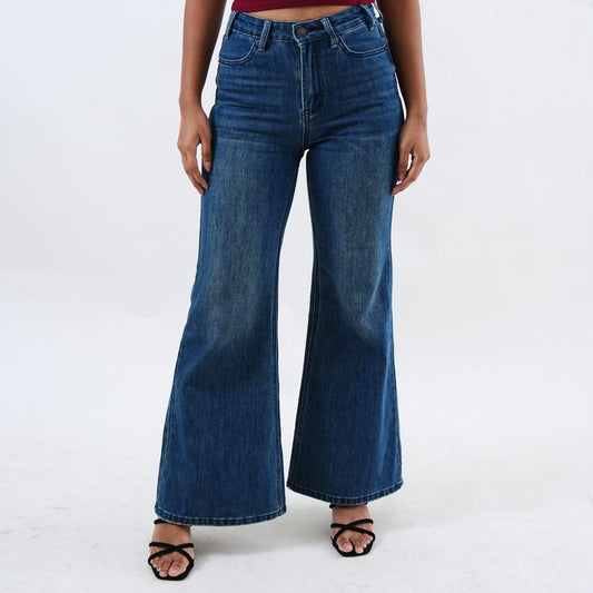 Washed Out Denim Flared Jeans