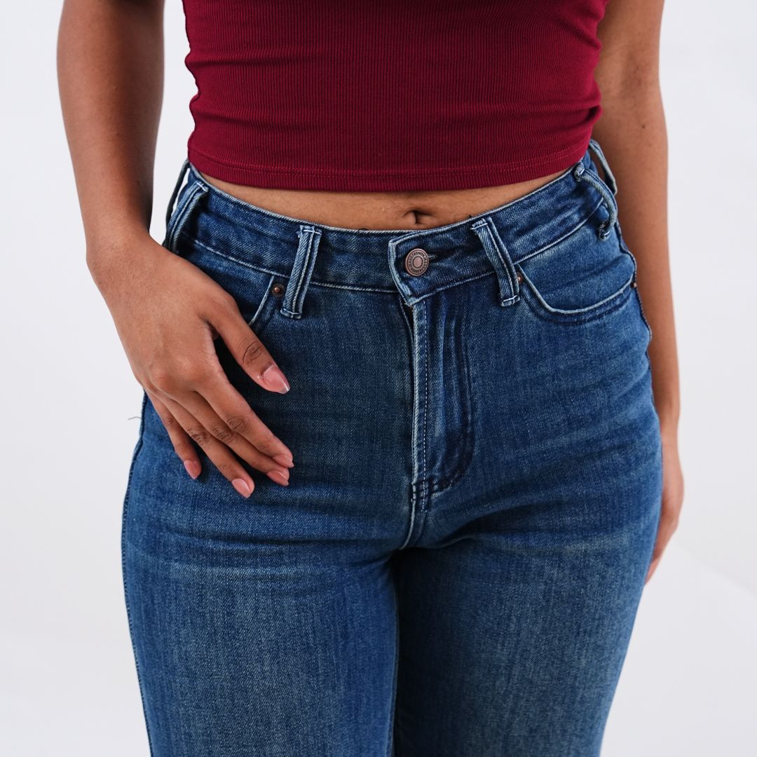 Washed Out Denim Flared Jeans