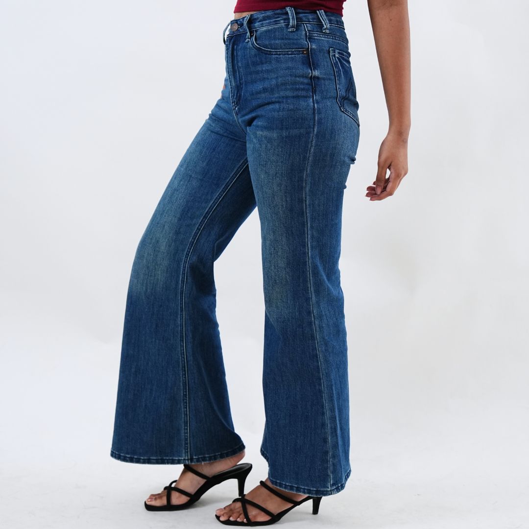 Washed Out Denim Flared Jeans