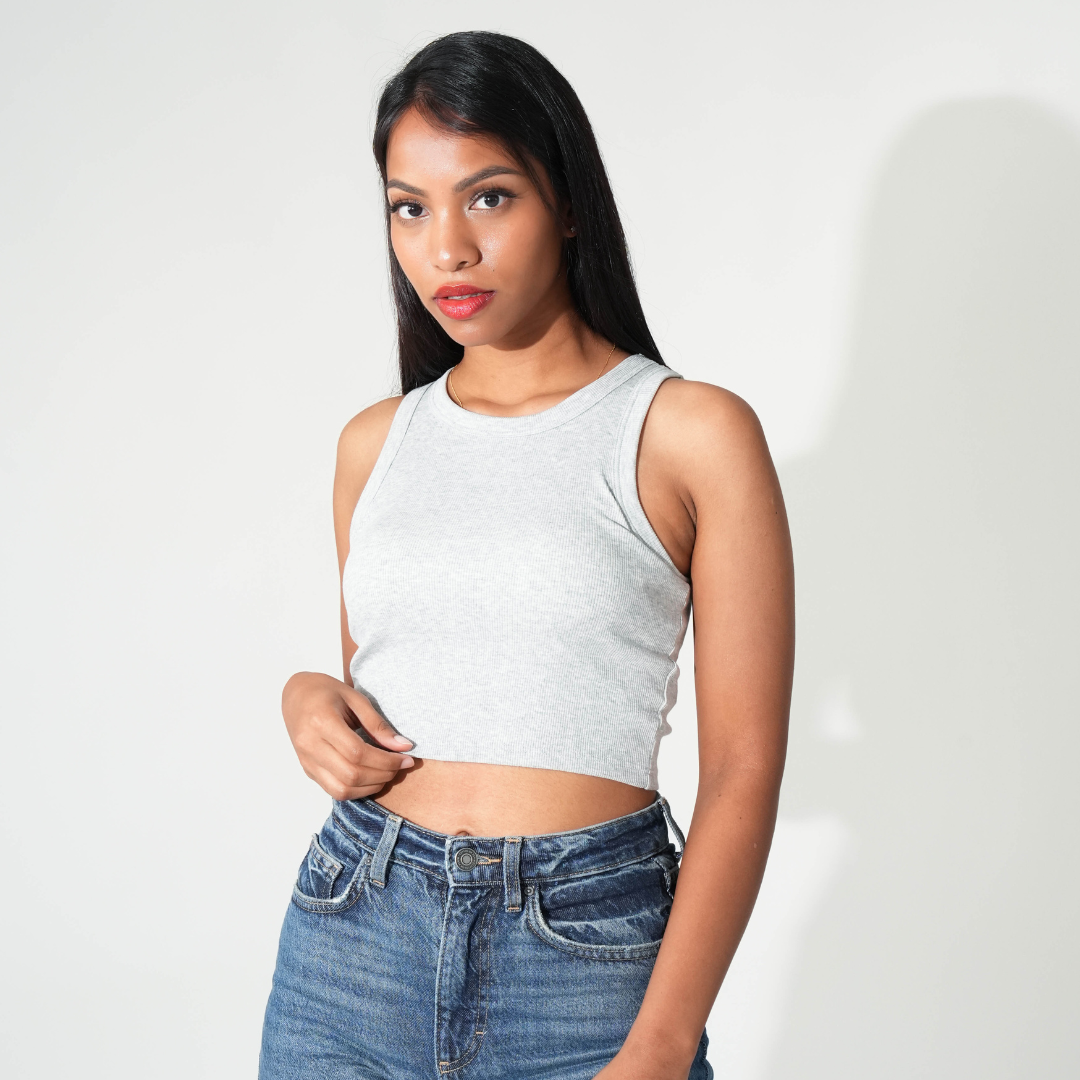 Ribbed Ringer Tank Top - Grey