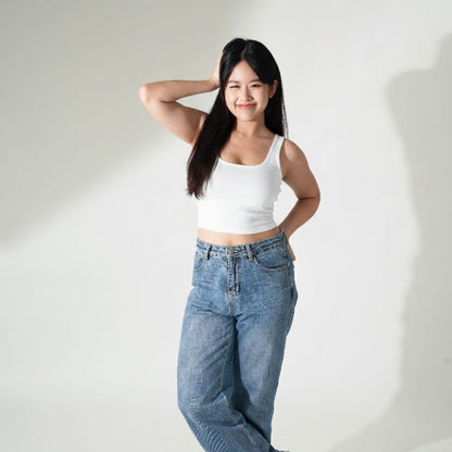 Square Neck Tank Top - White