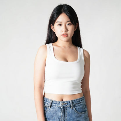 Square Neck Tank Top - White