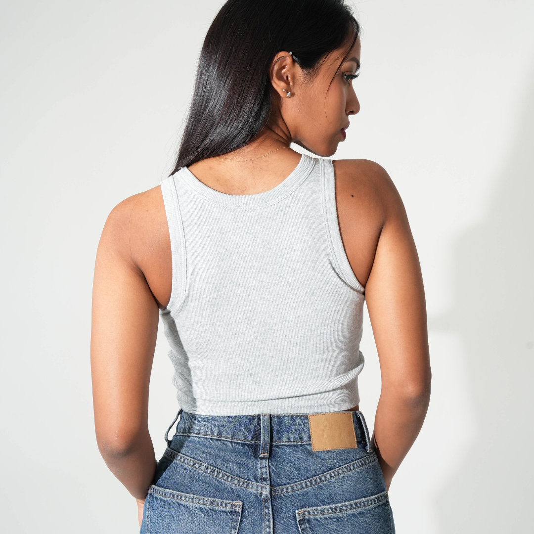 Ribbed Ringer Tank Top - Grey