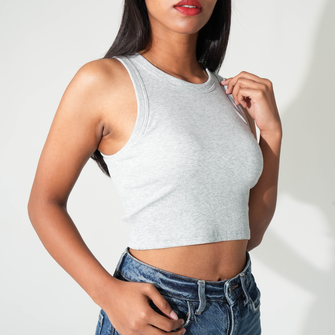 Ribbed Ringer Tank Top - Grey