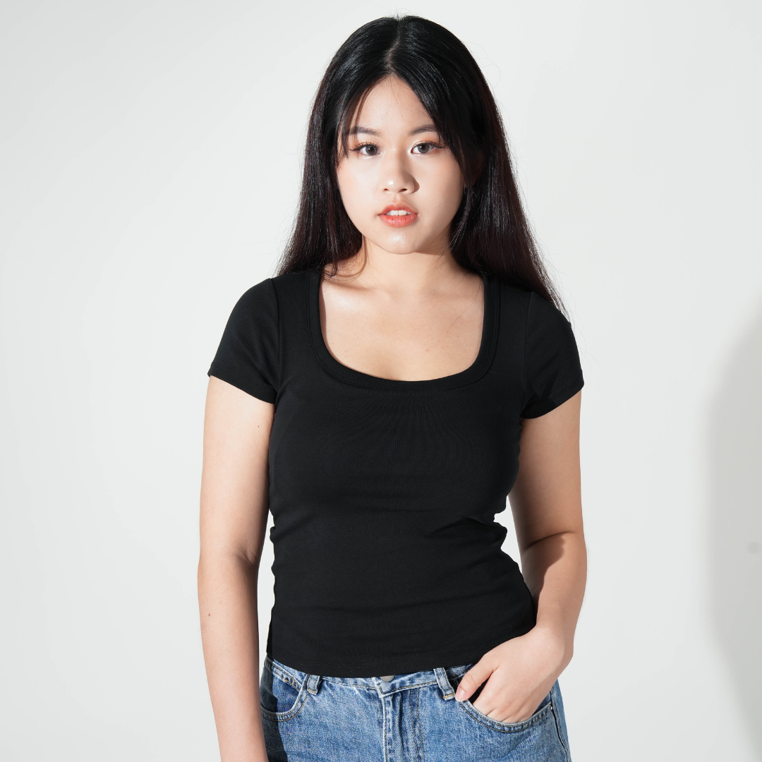 Square Neck Bra Top - Black