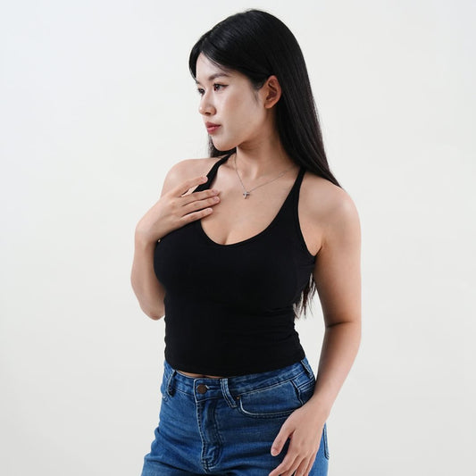 U-Neck Racerback Tank Top - Black