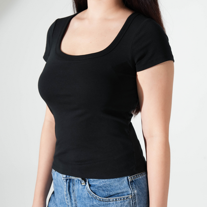 Square Neck Bra Top - Black