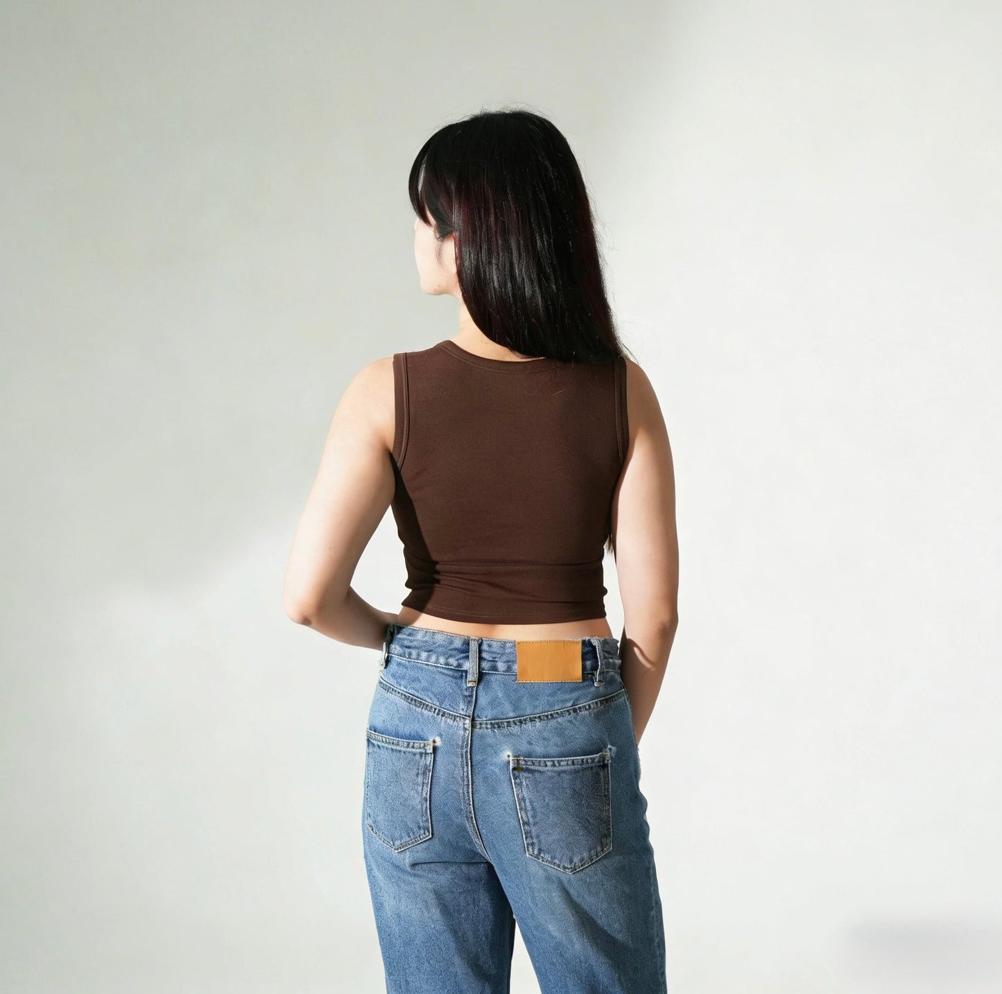 Square Neck Tank Top - Brown