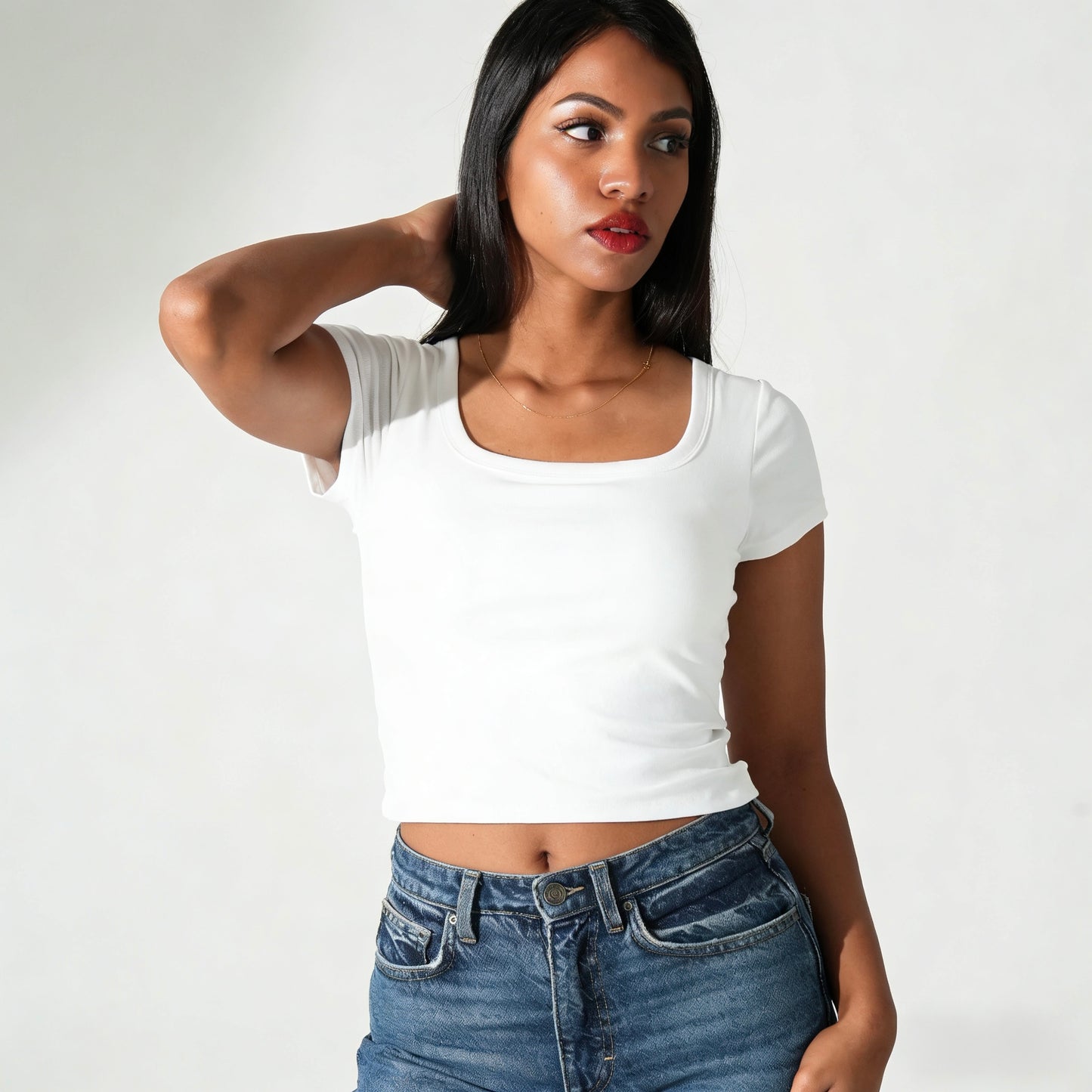 Square Neck Bra Top - White