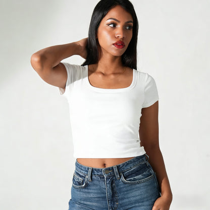 Square Neck Bra Top - White
