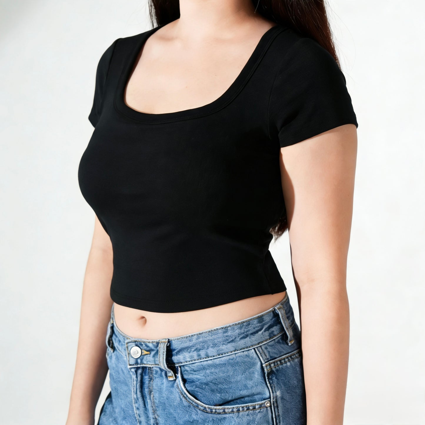 Square Neck Bra Top - Black