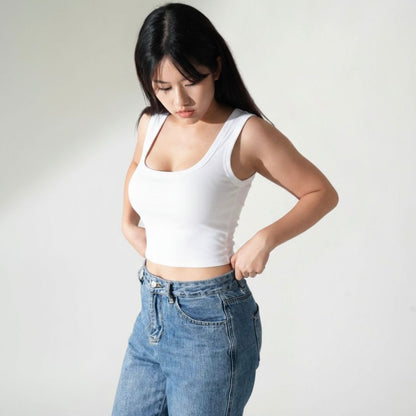 Square Neck Tank Top - White