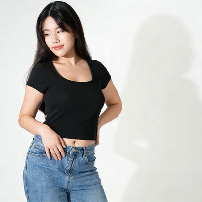 Square Neck Bra Top - Black