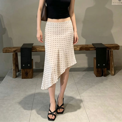 Asymmetrical Cream Polka Dot Skirt
