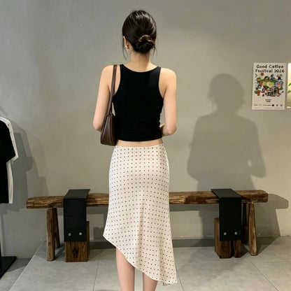Asymmetrical Cream Polka Dot Skirt