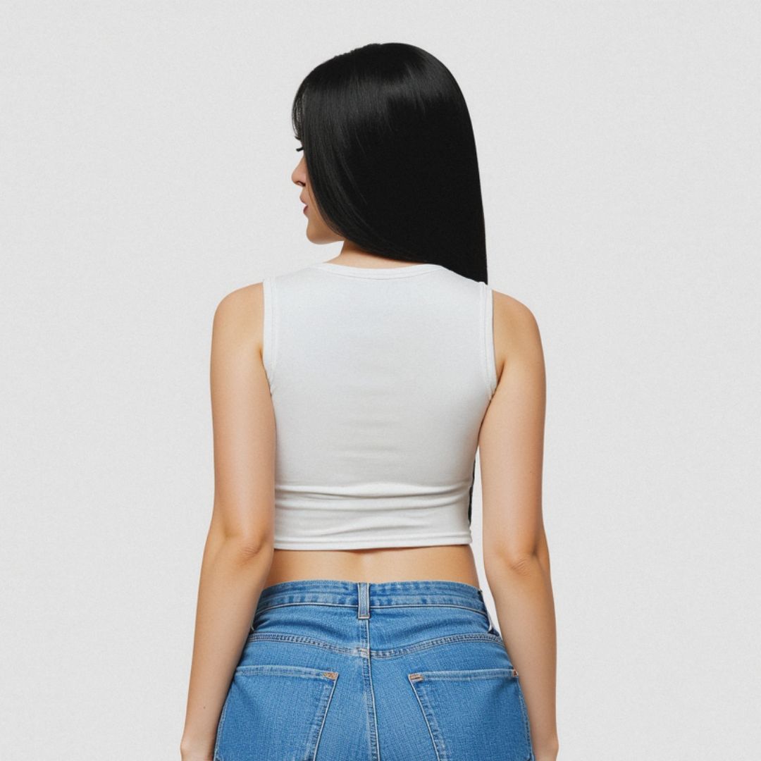 white tank top back side with built in bra