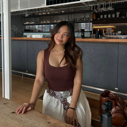 Square Neck Tank Top - Brown