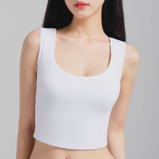 white tank top front side with built in bra