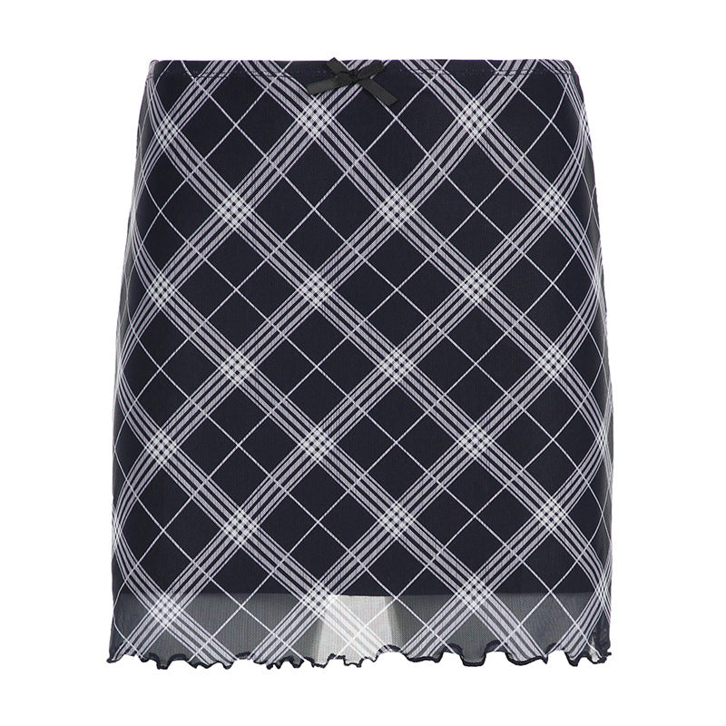 Ribbon Checkered Skirt