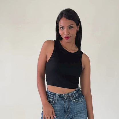 Ribbed Ringer Tank Top - Black