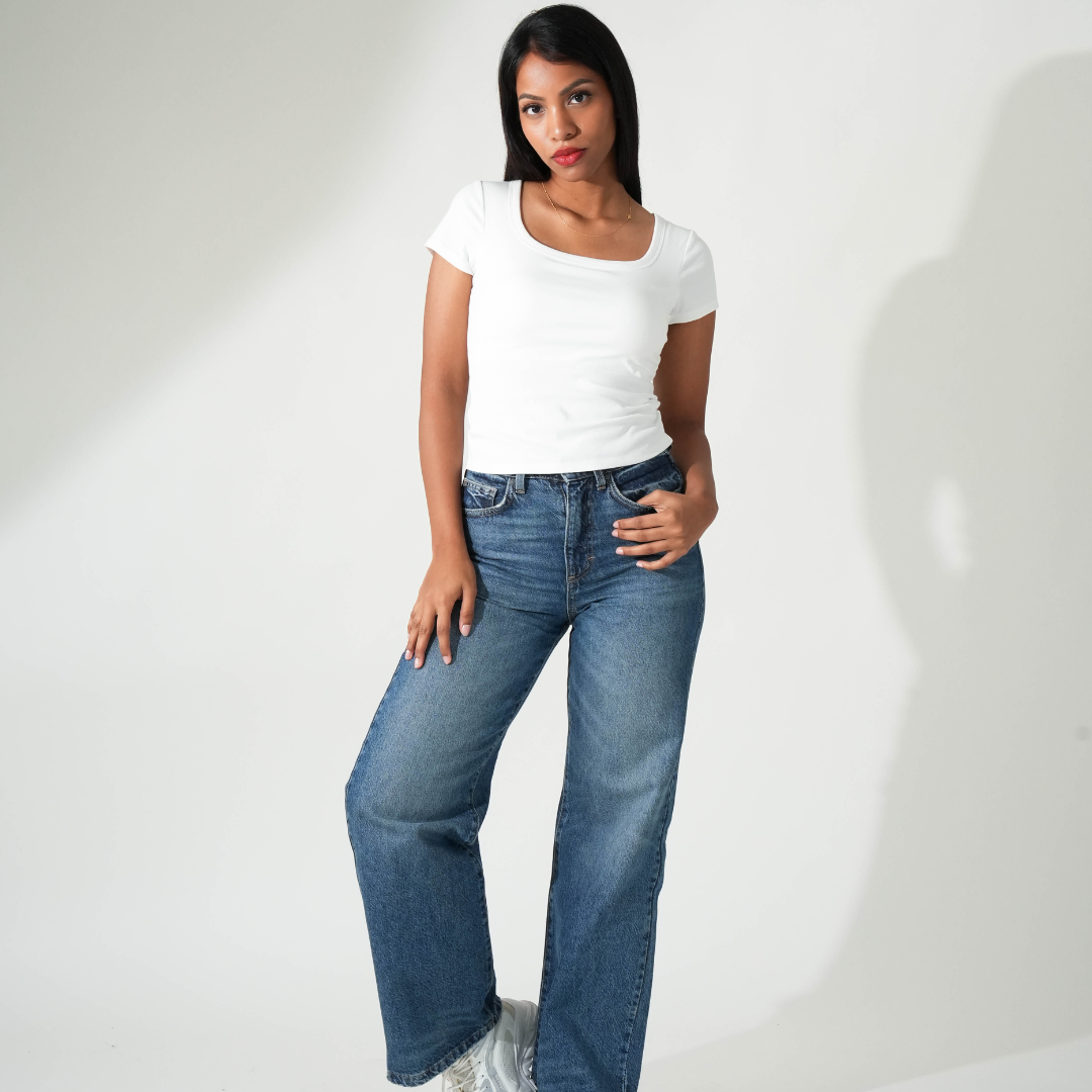 white square neck bra top front full body shot