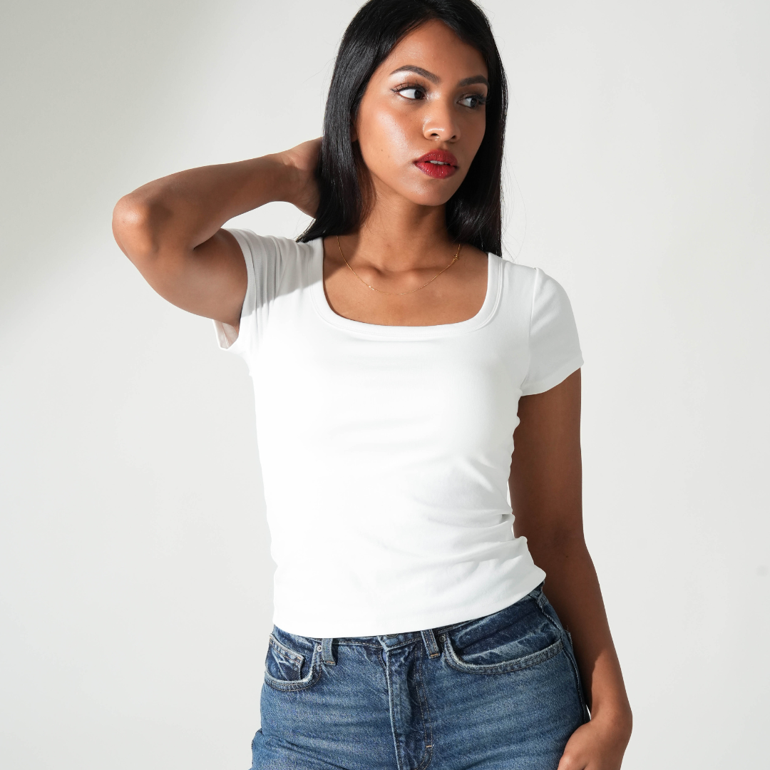 white square neck bra top front side with built in bra